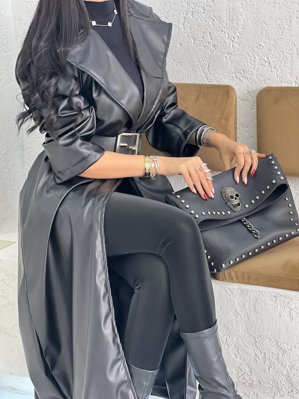 پالتو زنانه مزونی چرم مدل پاییز